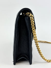Cassandre Envelope Chain Wallet in Black Grain De Poudre Leather - Glampot