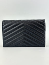 Cassandre Envelope Chain Wallet in Black Grain De Poudre Leather - Glampot