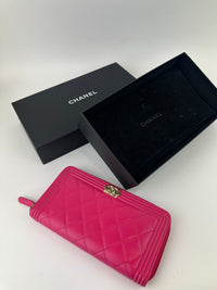 Boy Pink Quilted Lambskin Zip Around Wallet