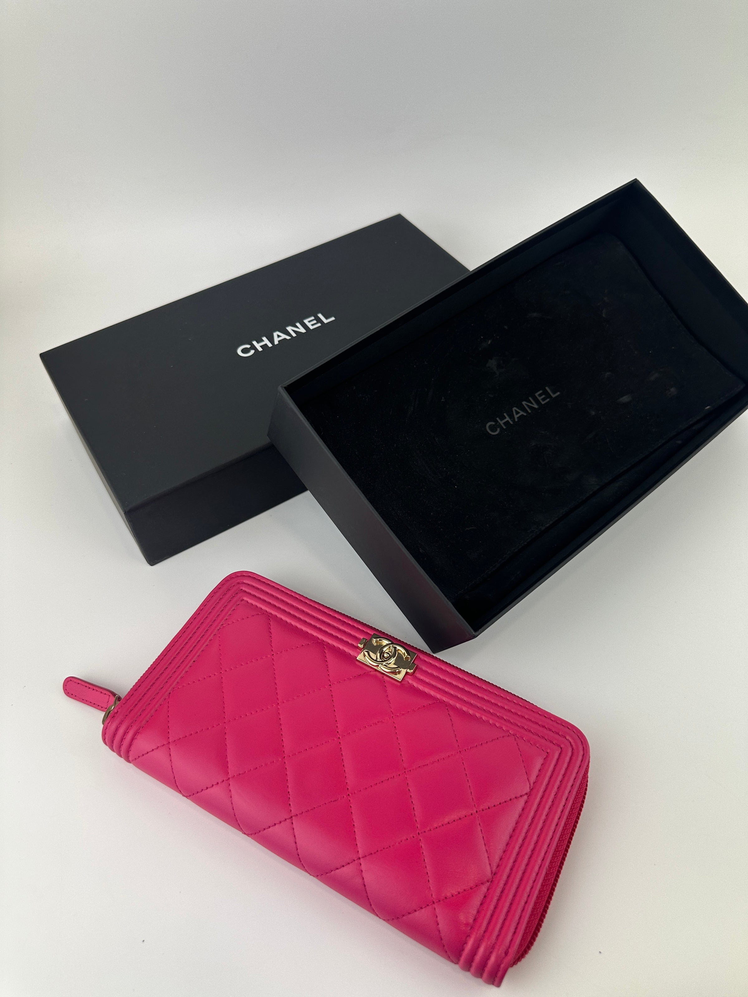 Boy Pink Quilted Lambskin Zip Around Wallet