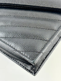Cassandre Envelope Chain Wallet in Black Grain De Poudre Leather - Glampot