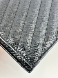 Cassandre Envelope Chain Wallet in Black Grain De Poudre Leather - Glampot