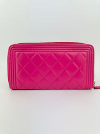 Boy Pink Quilted Lambskin Zip Around Wallet