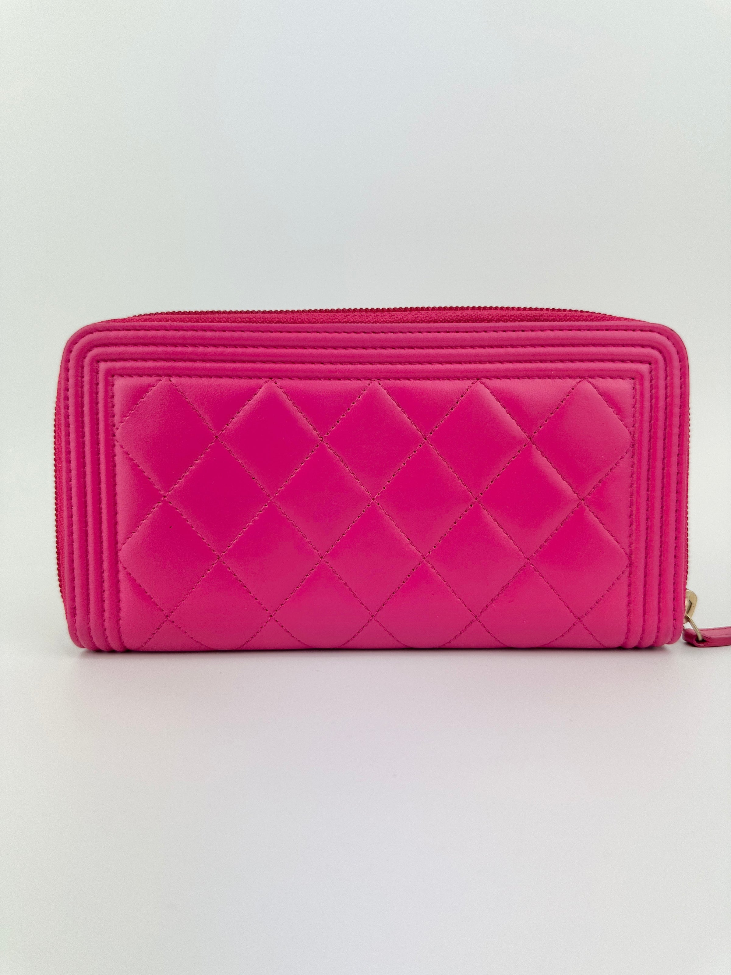 Boy Pink Quilted Lambskin Zip Around Wallet