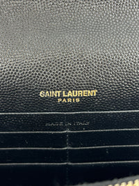 Cassandre Envelope Chain Wallet in Black Grain De Poudre Leather - Glampot