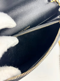 Cassandre Envelope Chain Wallet in Black Grain De Poudre Leather - Glampot