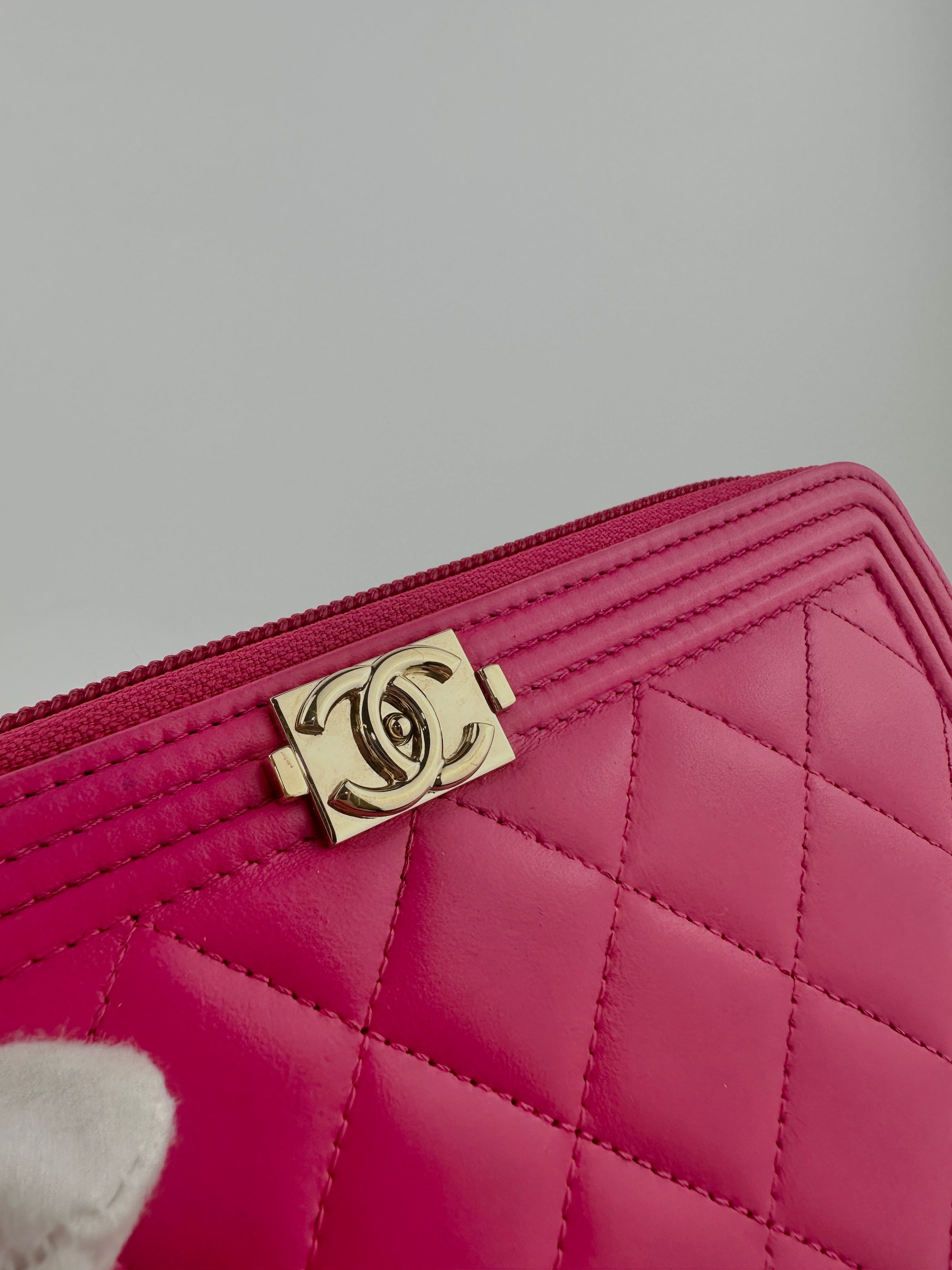 Boy Pink Quilted Lambskin Zip Around Wallet