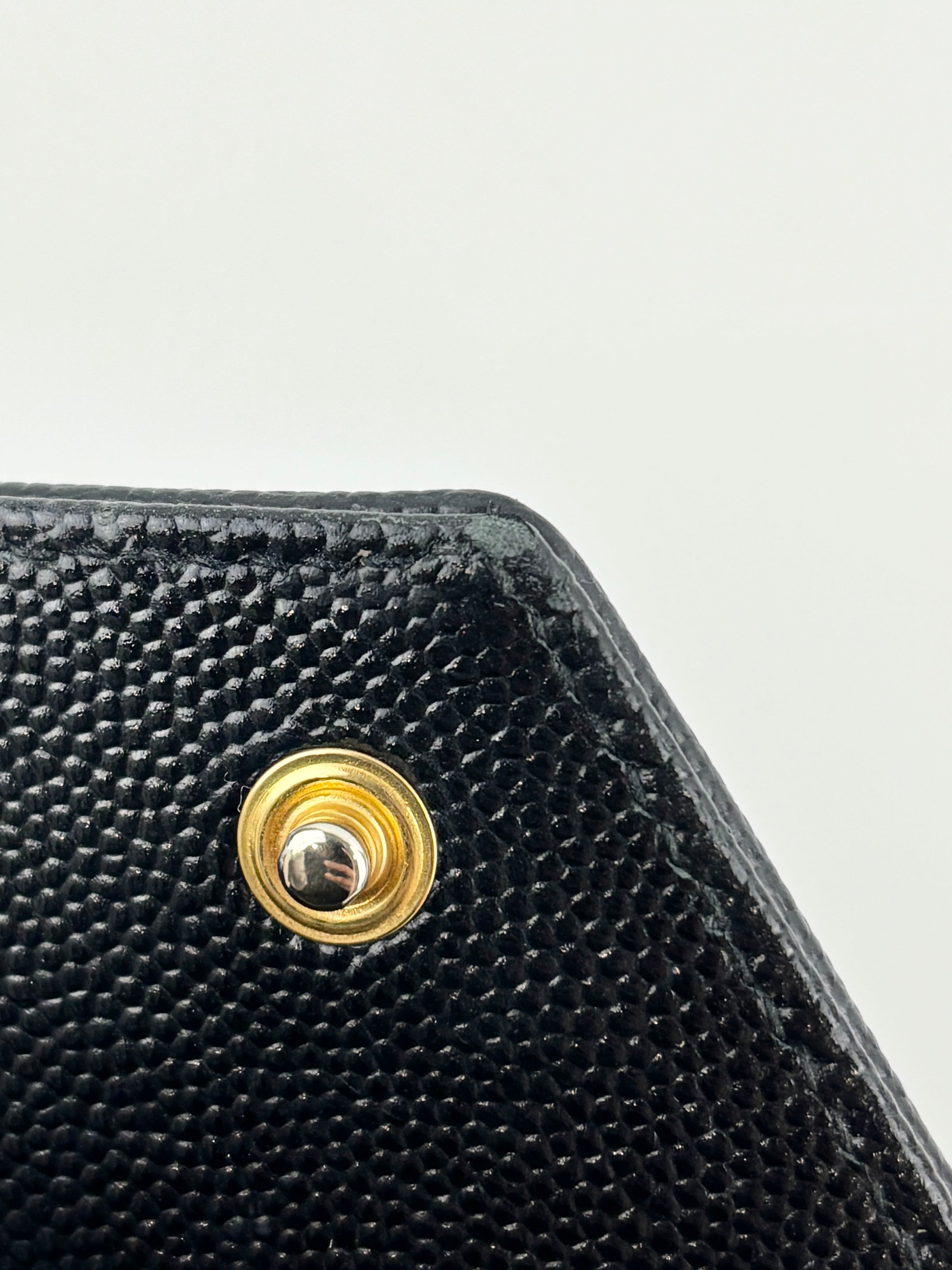 Cassandre Envelope Chain Wallet in Black Grain De Poudre Leather - Glampot