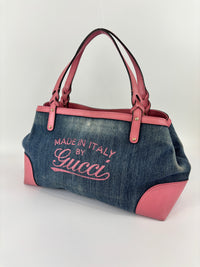 Craft Denim Tote Bag in Blue / Pink