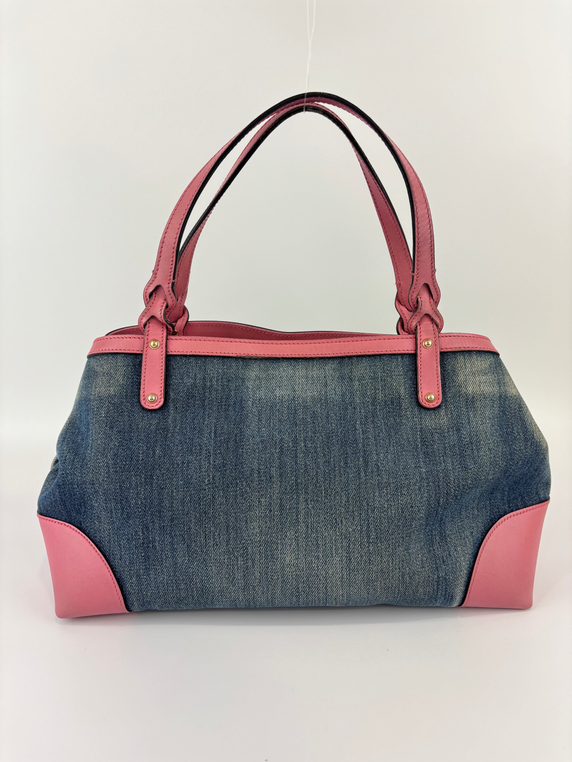 Craft Denim Tote Bag in Blue / Pink