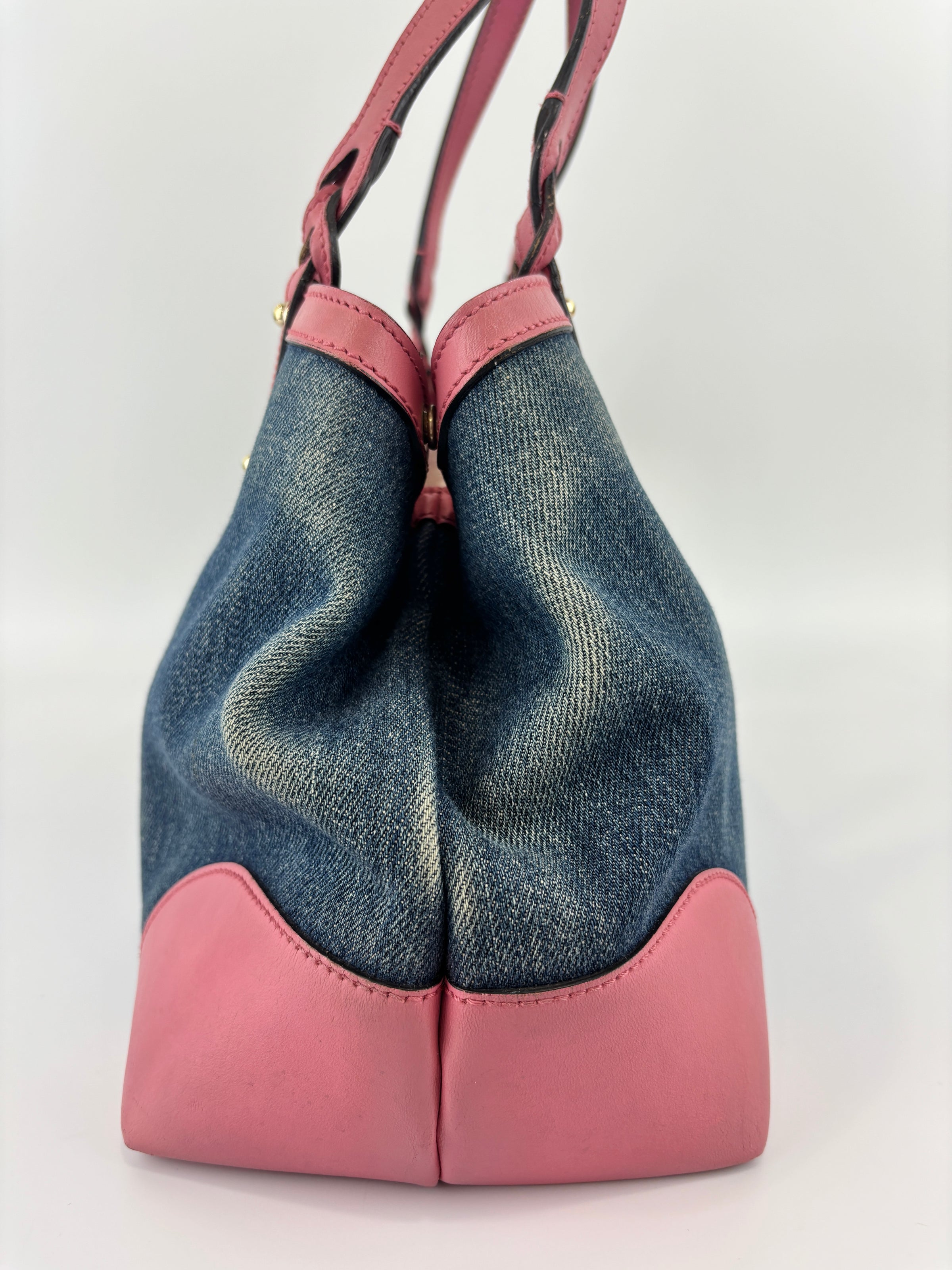 Craft Denim Tote Bag in Blue / Pink