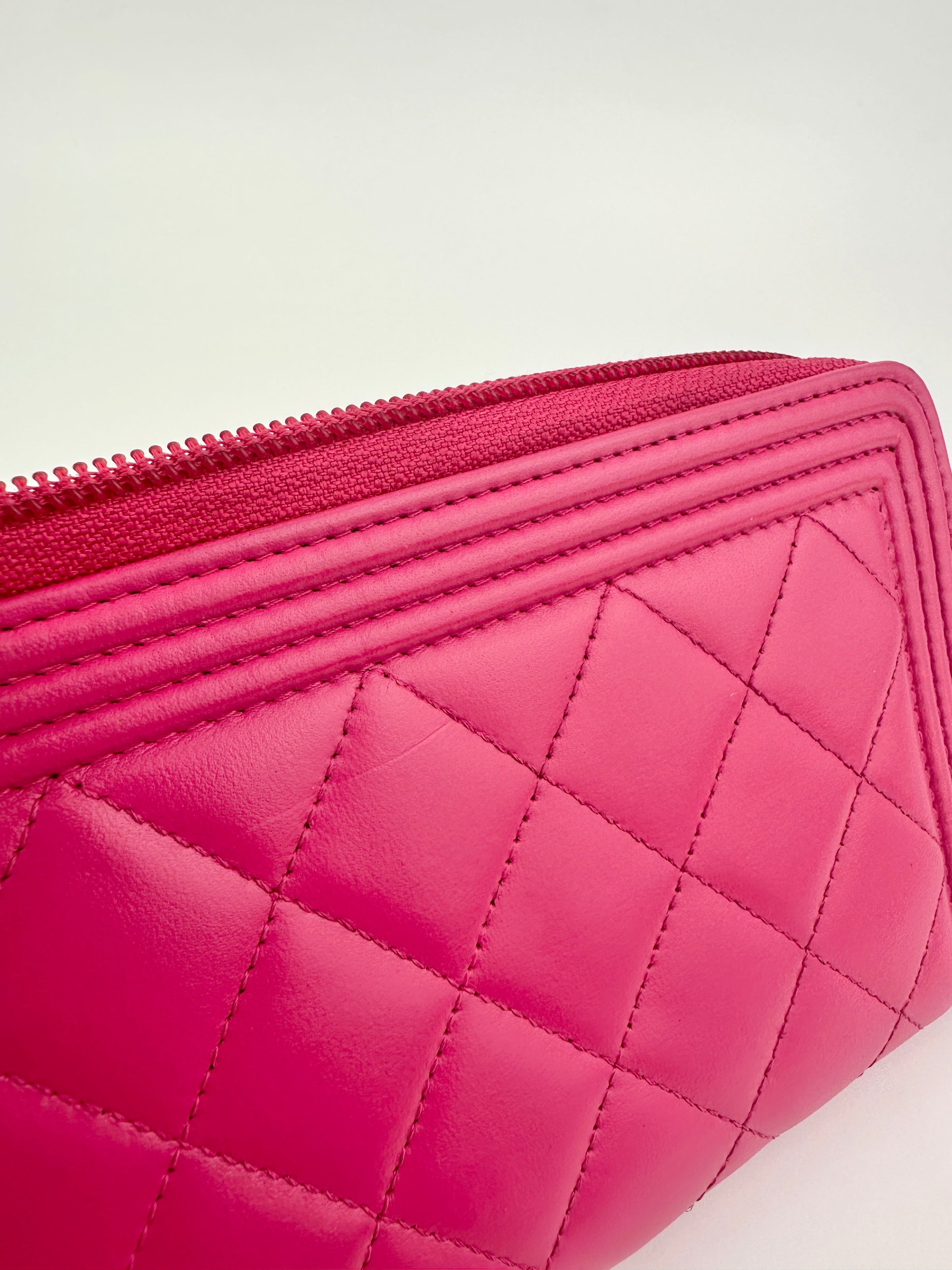 Boy Pink Quilted Lambskin Zip Around Wallet