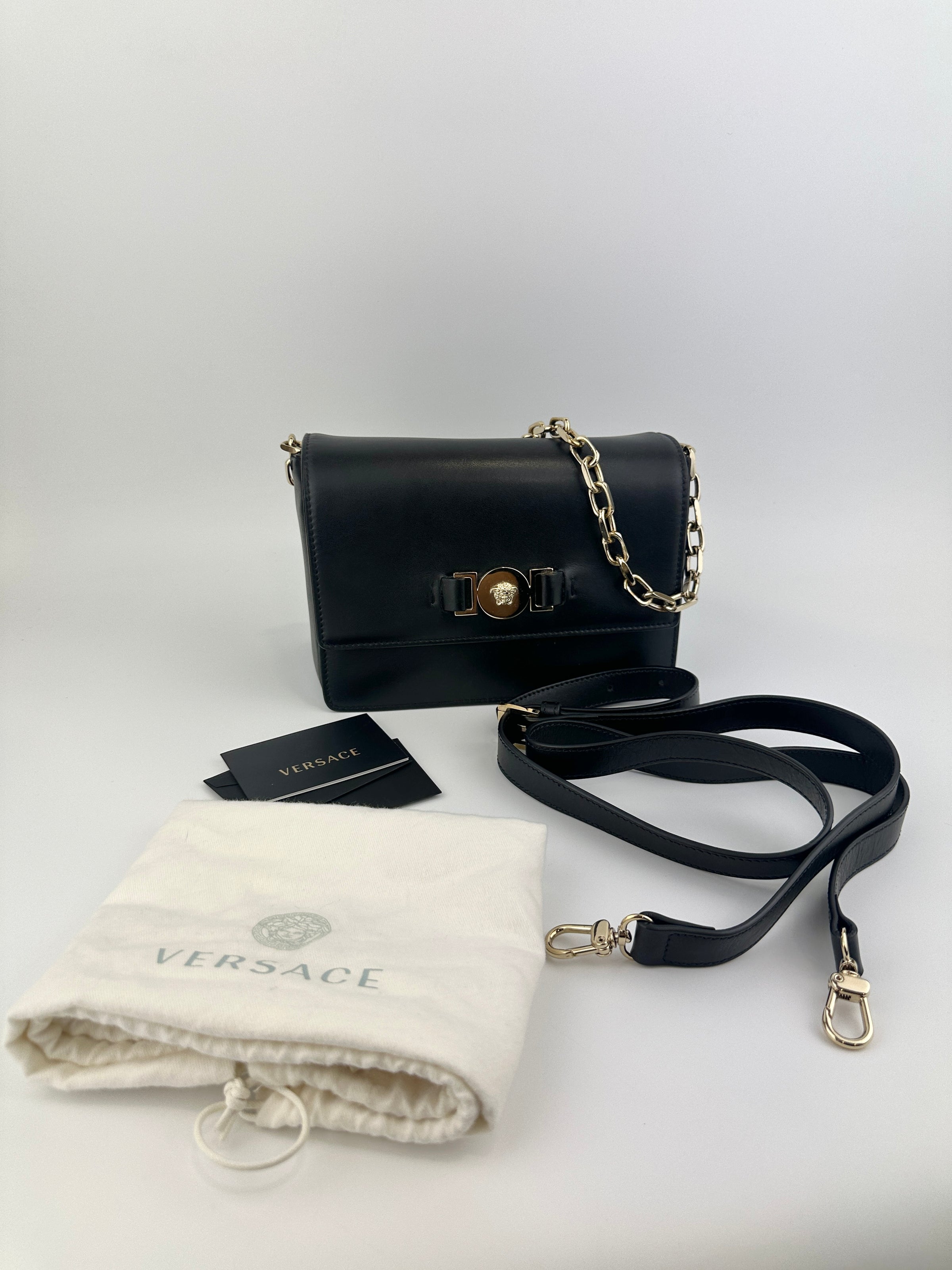 La Medusa Black Leather Chain Crossbody Bag