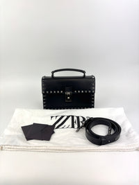 Rockstud Leather Box Bag in Black