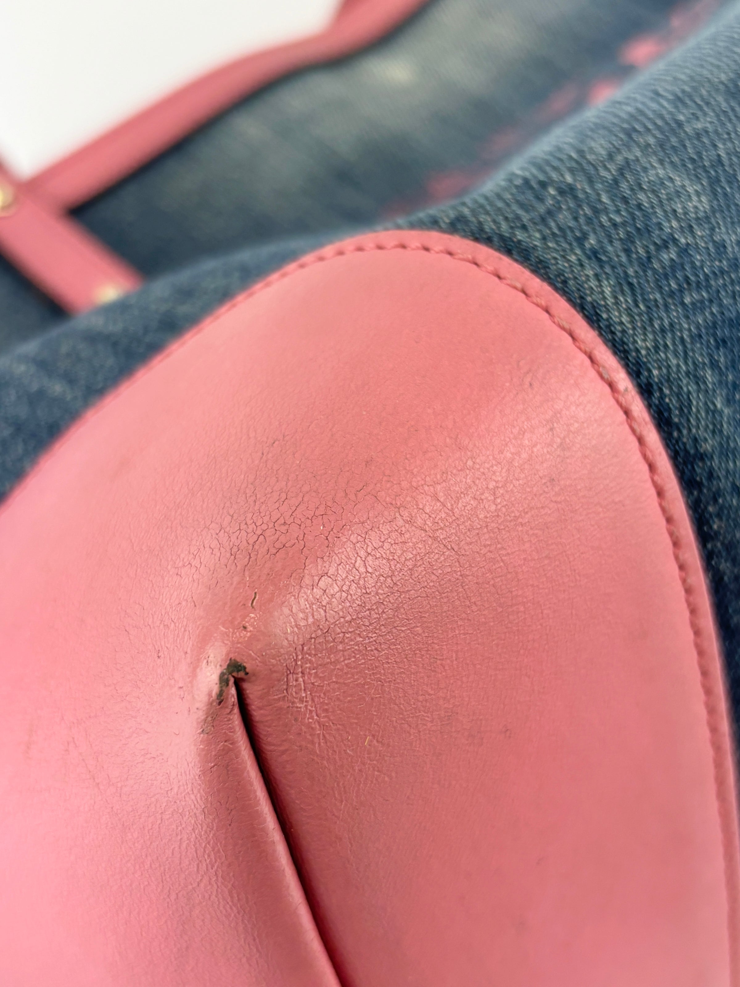 Craft Denim Tote Bag in Blue / Pink