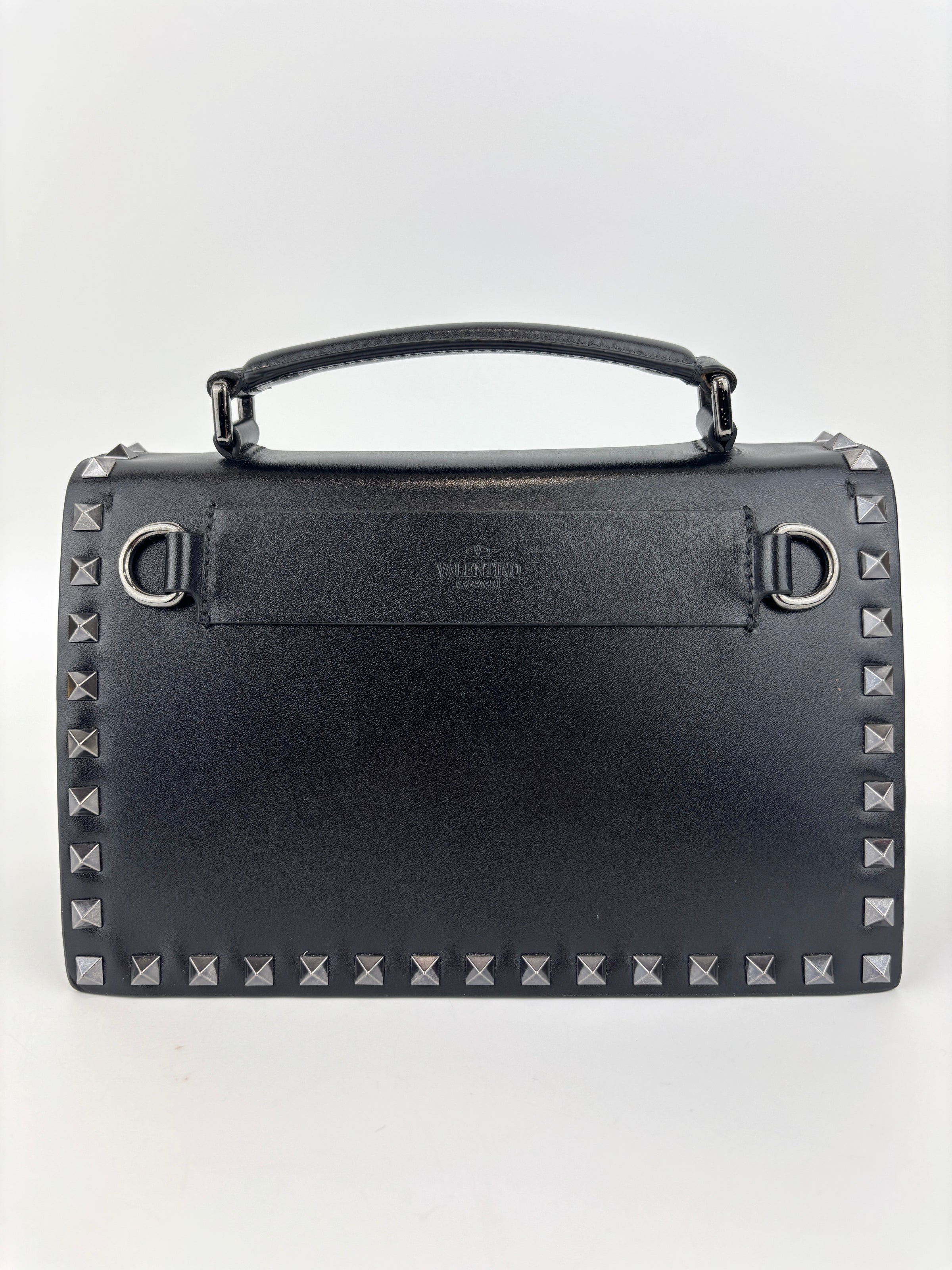 Rockstud Leather Box Bag in Black