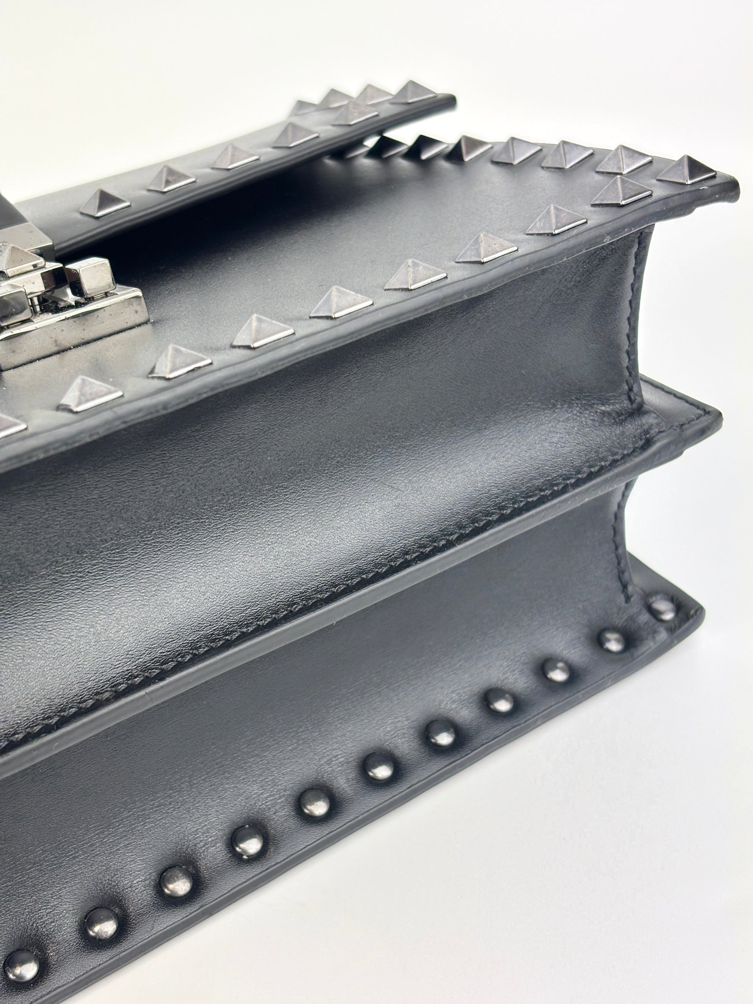 Rockstud Leather Box Bag in Black