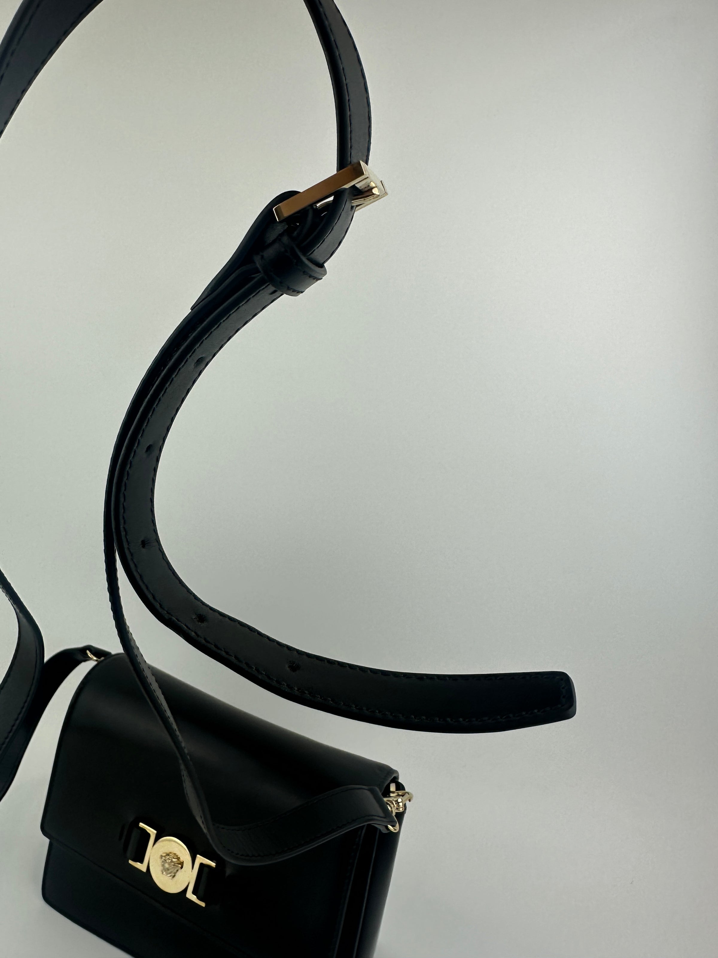La Medusa Black Leather Chain Crossbody Bag