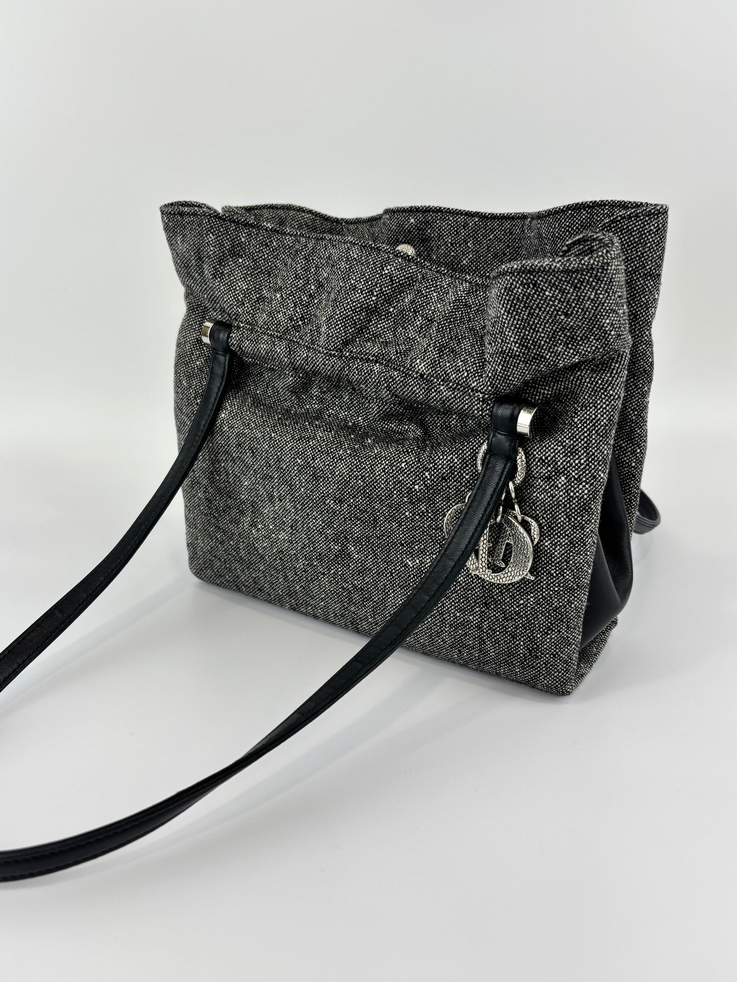 Vintage Marl Wool Shoulder Tote in Grey