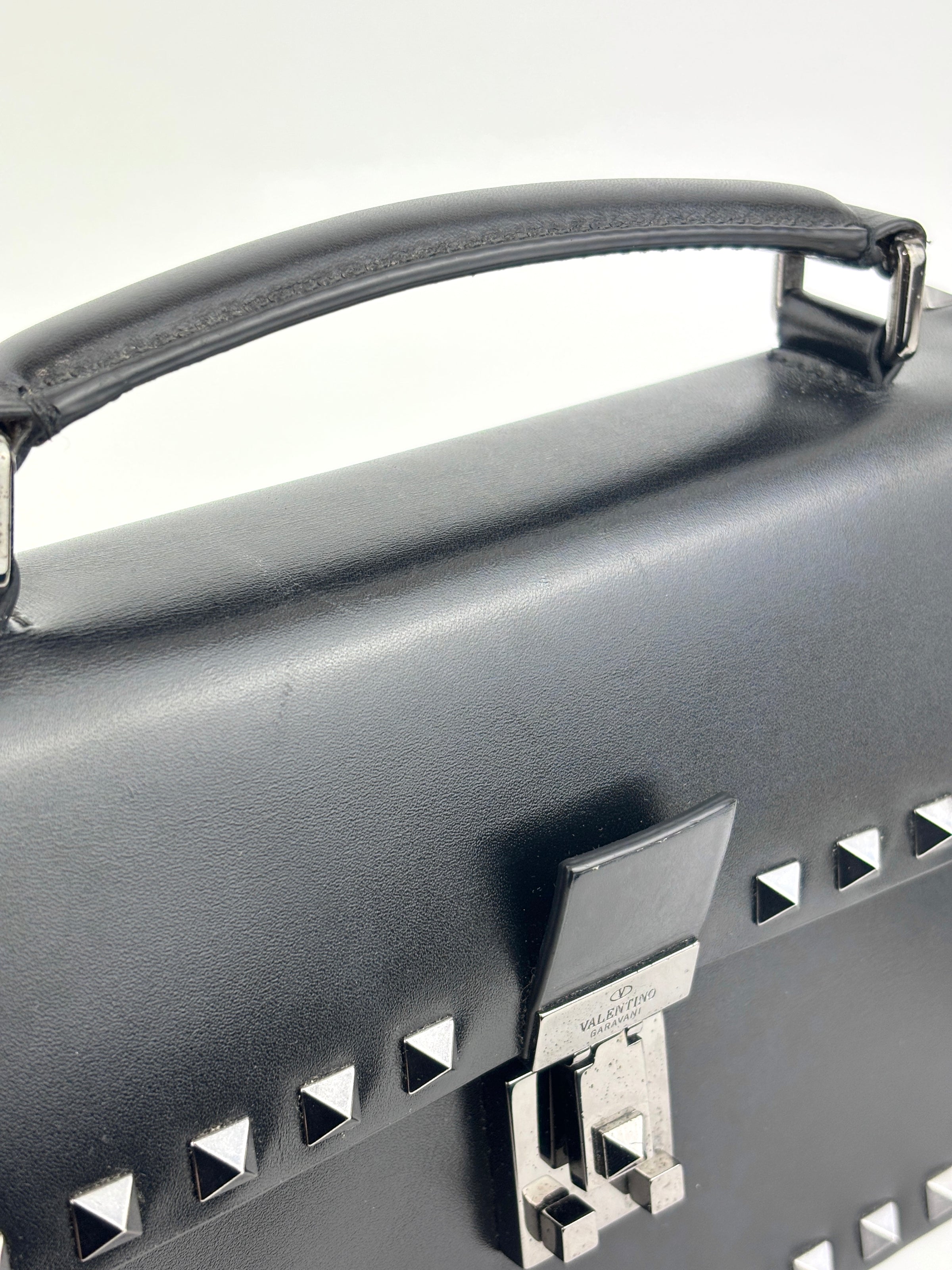 Rockstud Leather Box Bag in Black