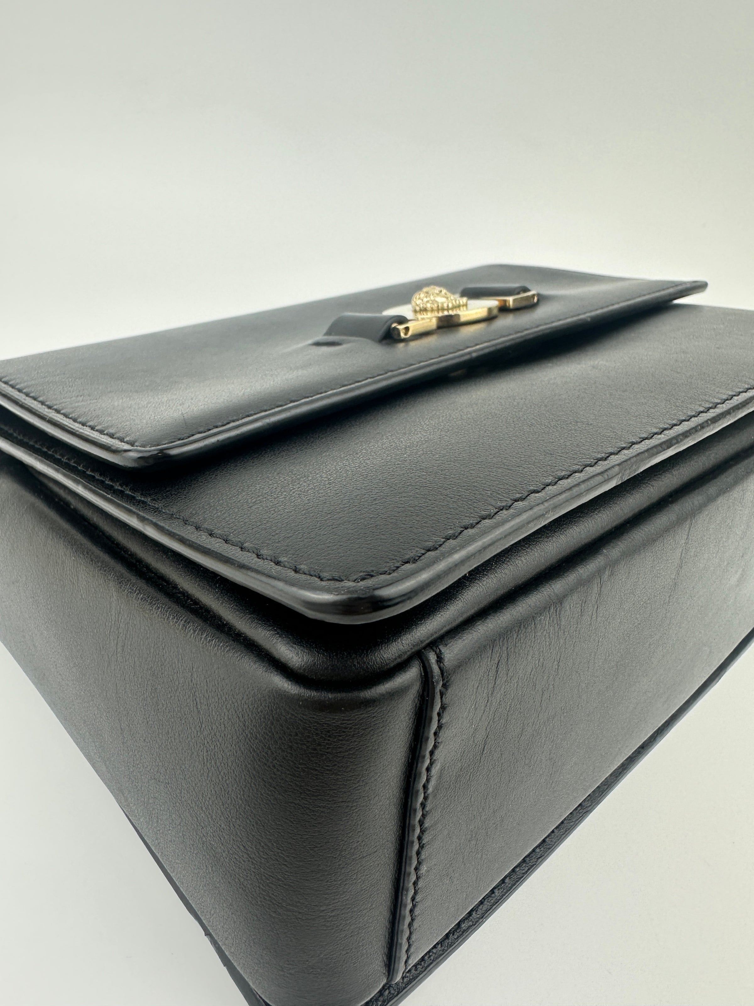 La Medusa Black Leather Chain Crossbody Bag