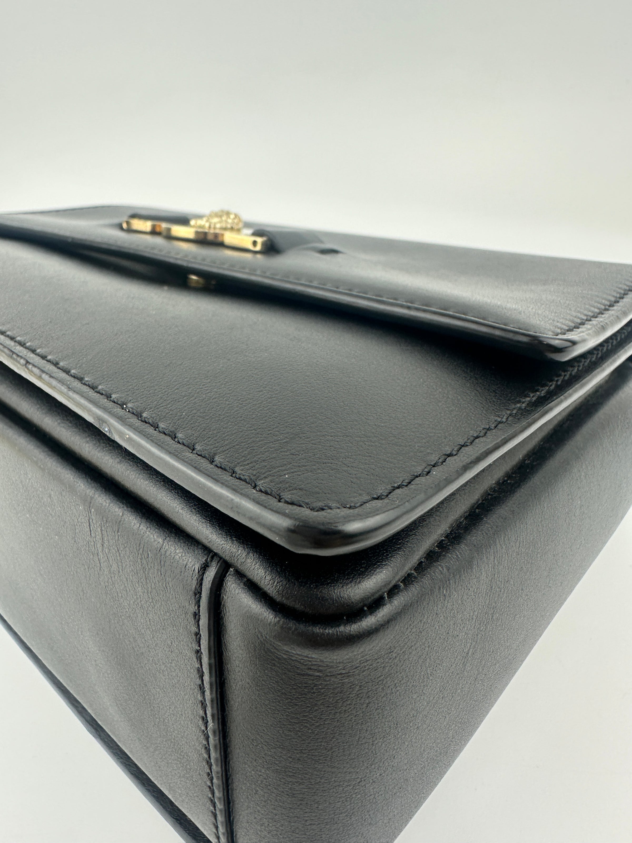 La Medusa Black Leather Chain Crossbody Bag