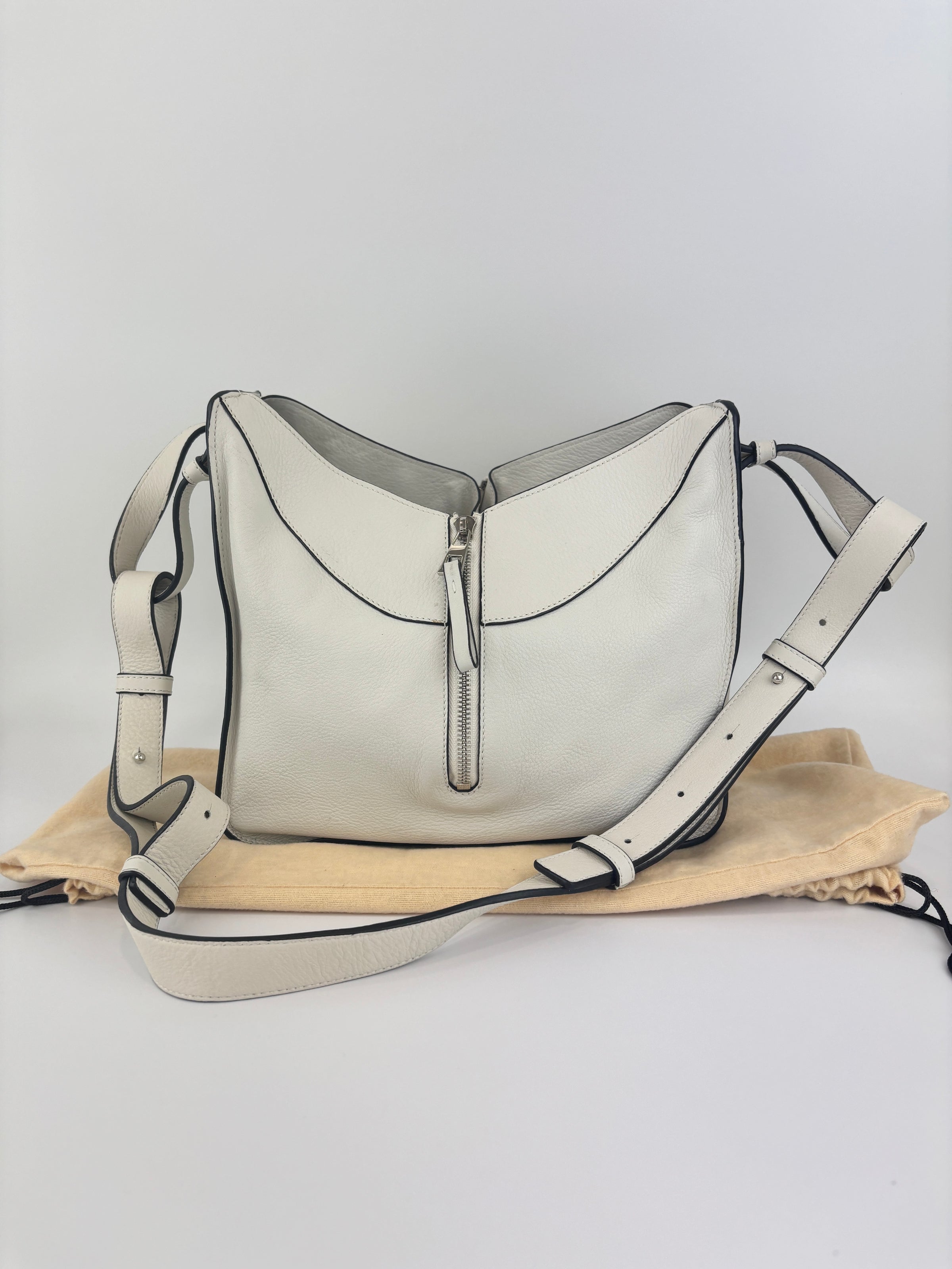 Small Hammock Bag in White Soft Grained Calfskin