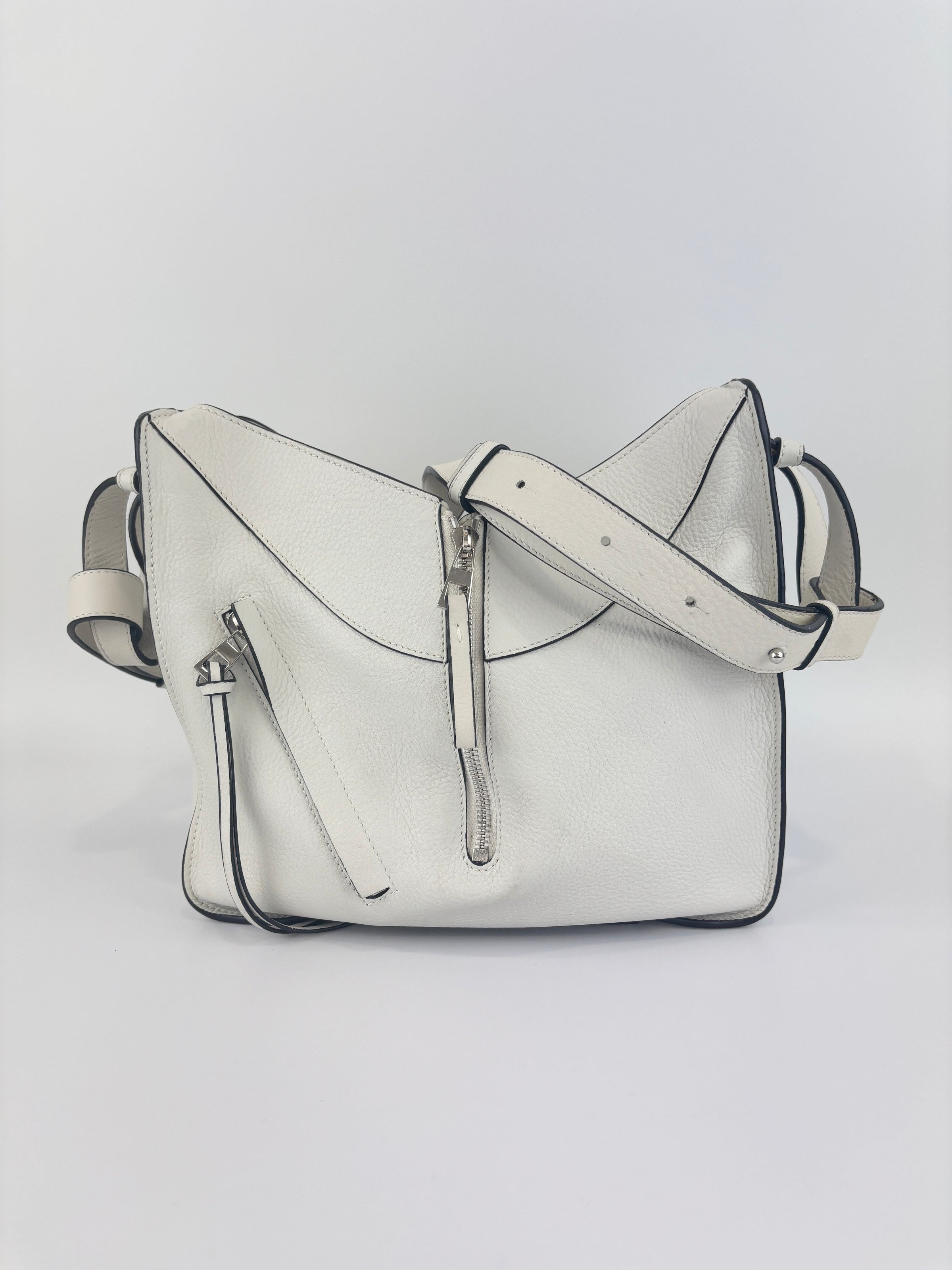 Small Hammock Bag in White Soft Grained Calfskin