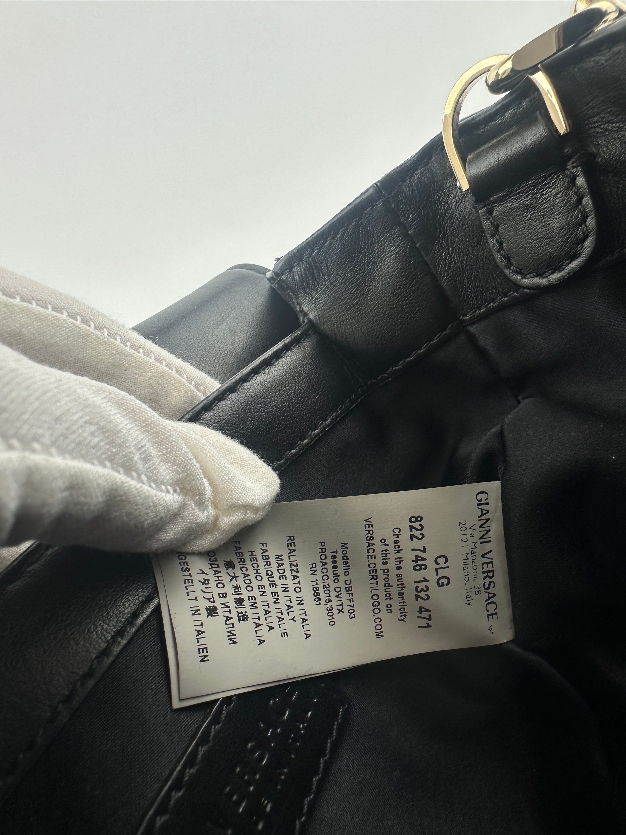 La Medusa Black Leather Chain Crossbody Bag