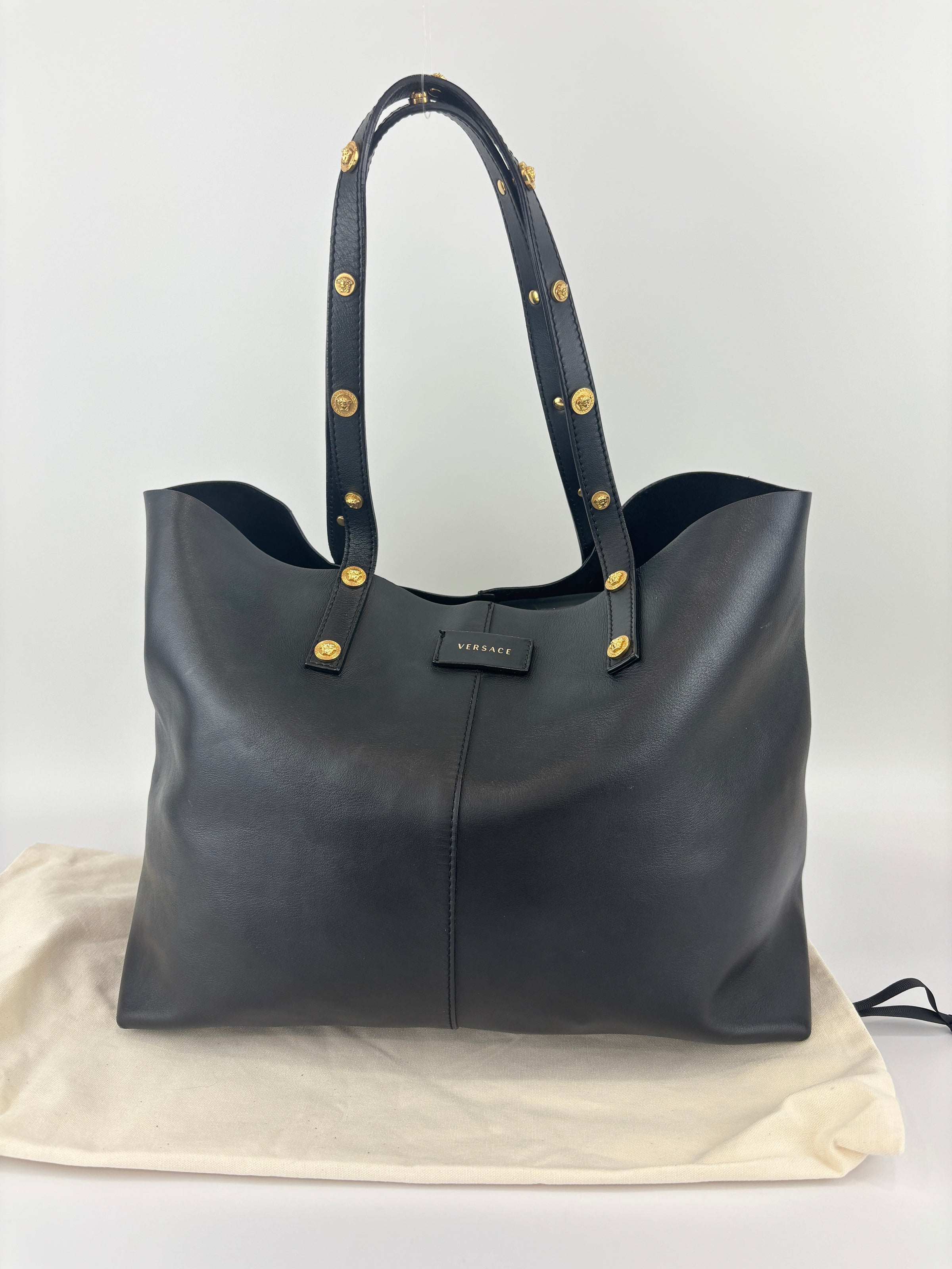 Black Studded Leather La Medusa Tote