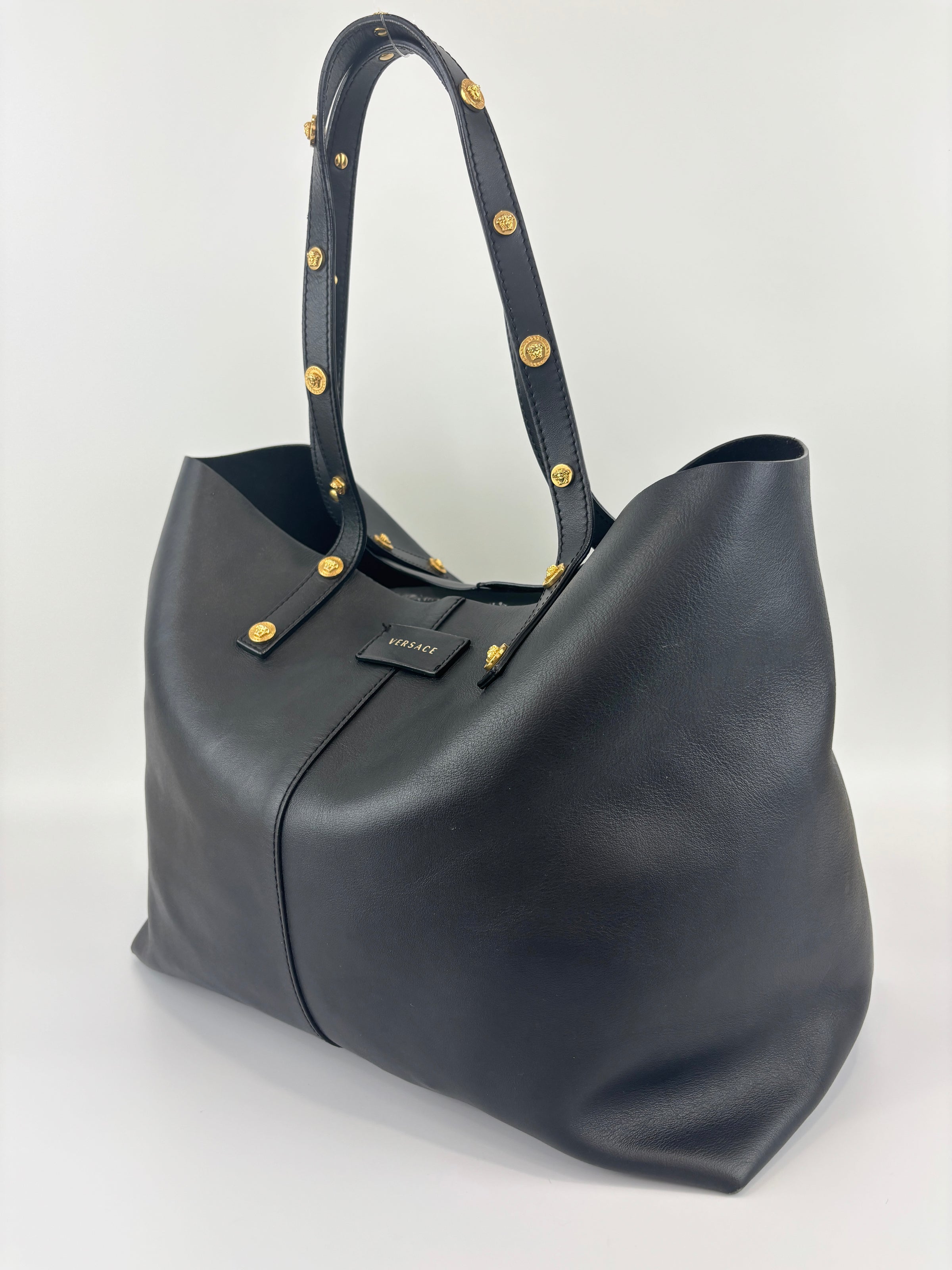 Black Studded Leather La Medusa Tote