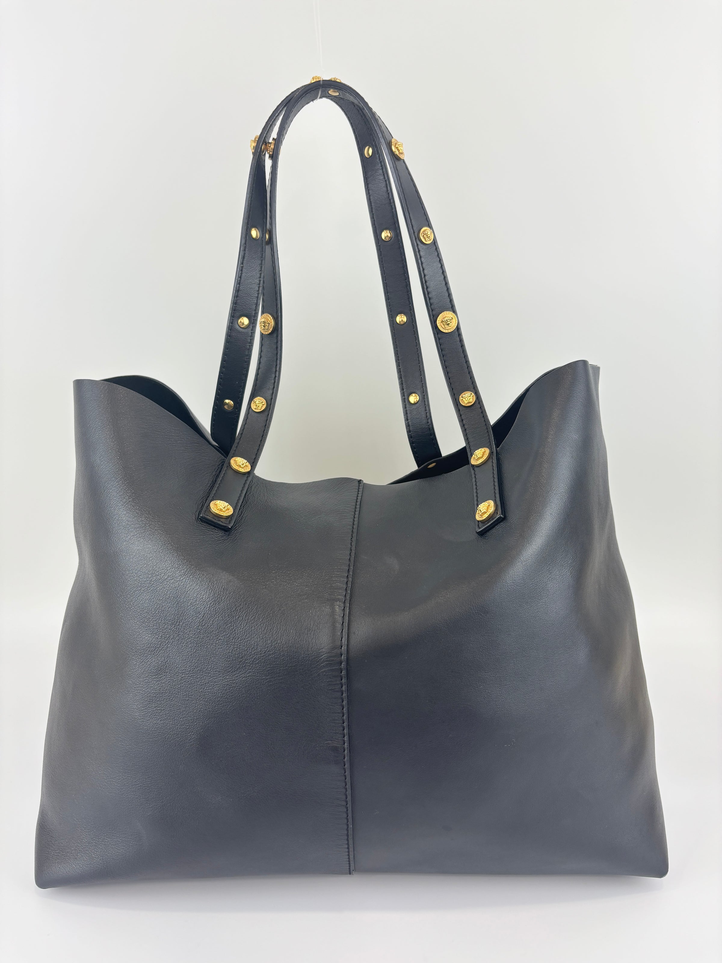 Black Studded Leather La Medusa Tote
