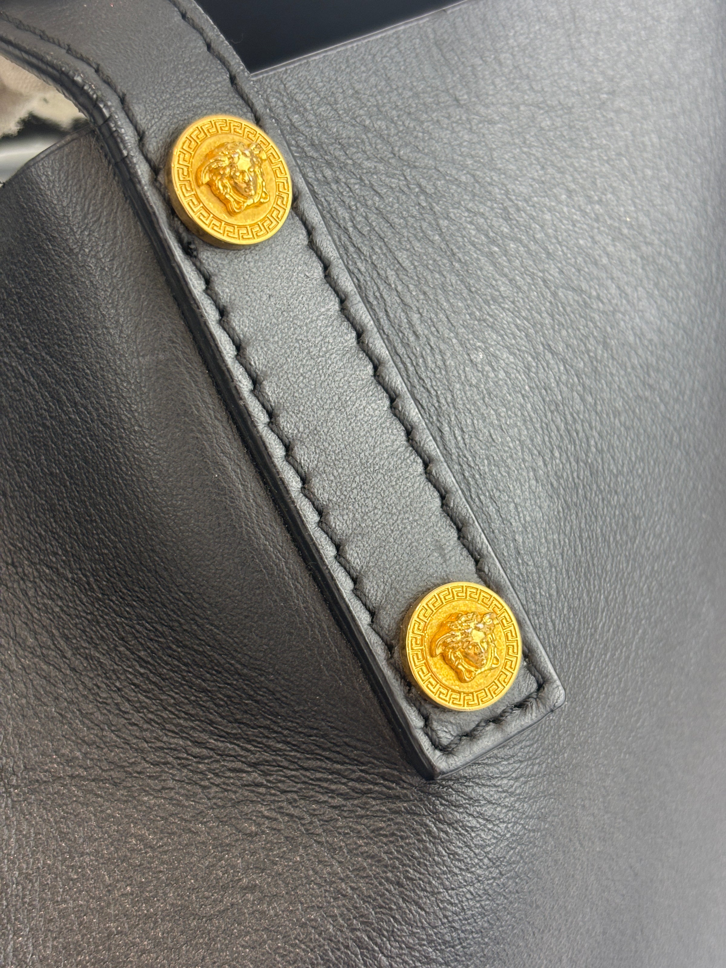 Black Studded Leather La Medusa Tote
