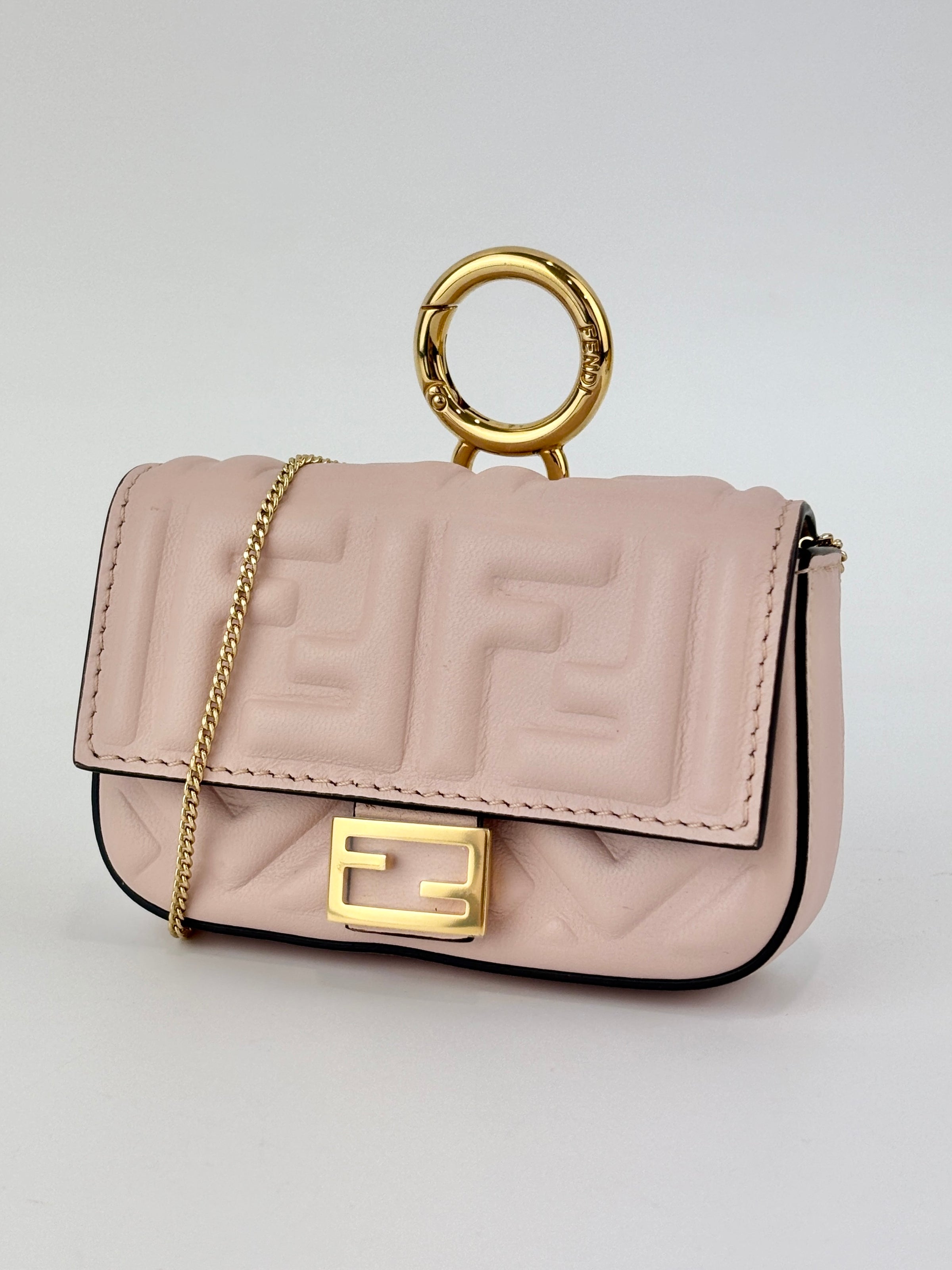 Nano Baguette Charm Nappa Matisse FF Embossed in Rosa Pink