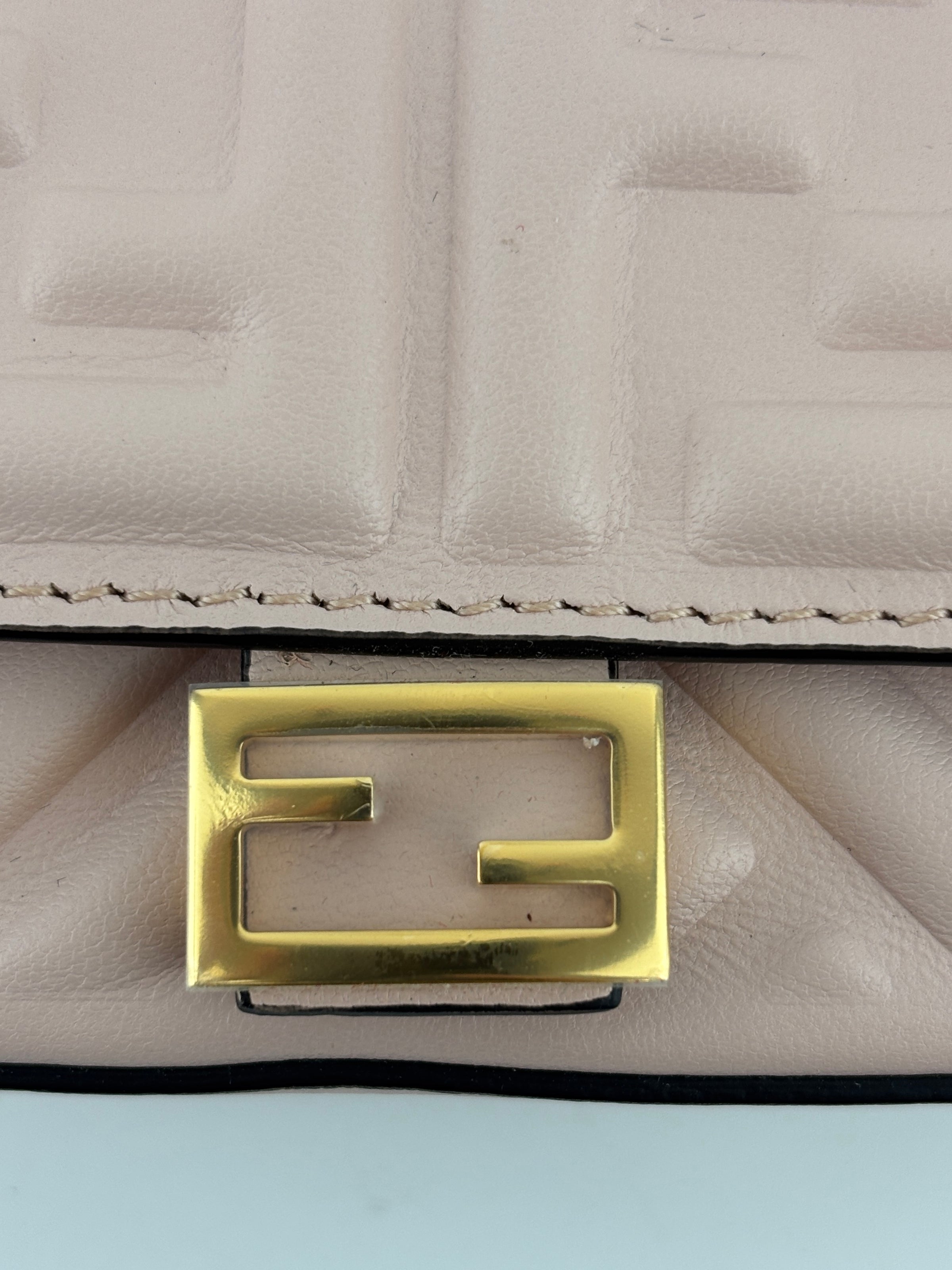 Nano Baguette Charm Nappa Matisse FF Embossed in Rosa Pink