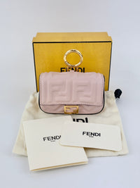 Nano Baguette Charm Nappa Matisse FF Embossed in Rosa Pink
