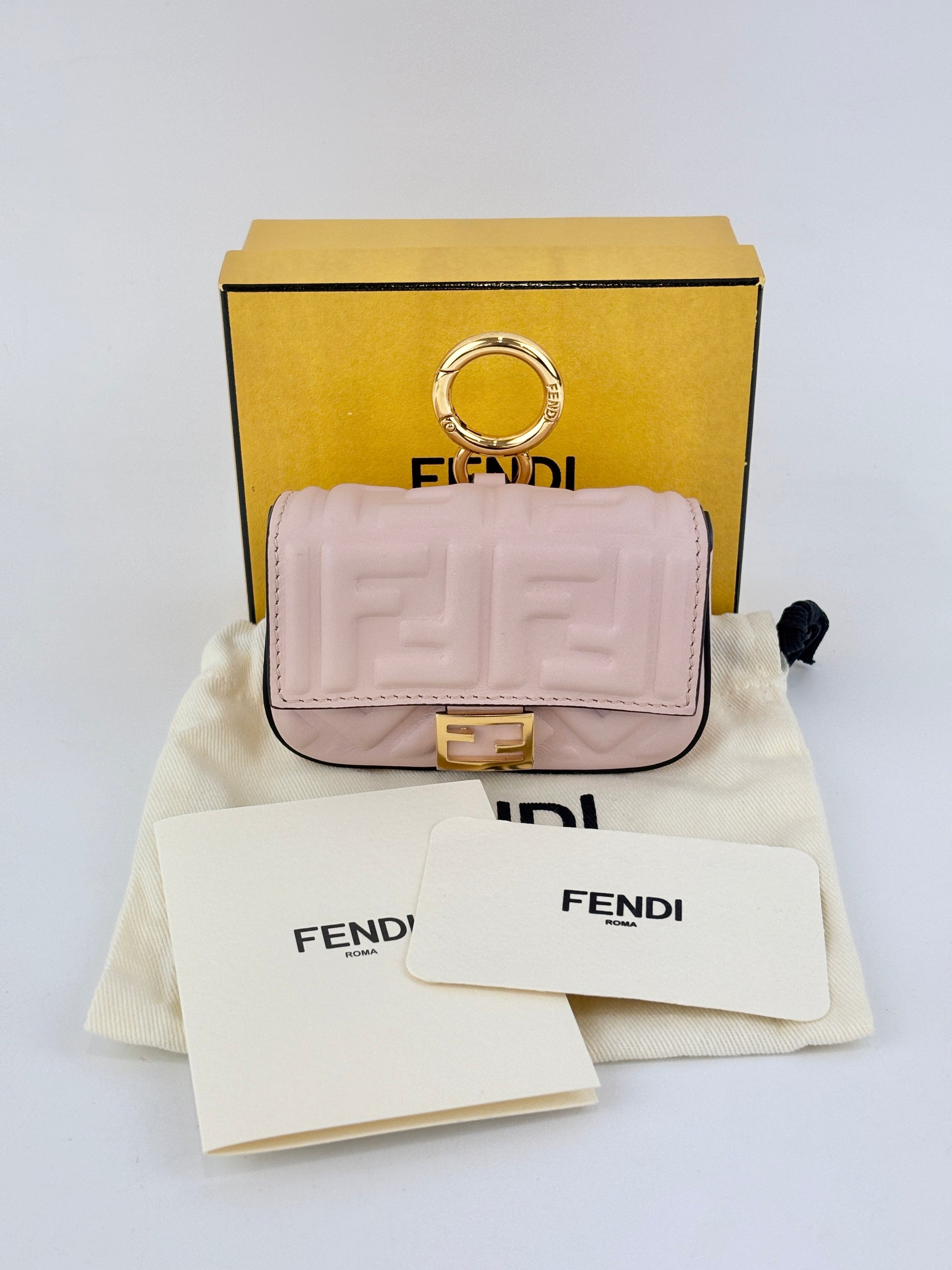 Nano Baguette Charm Nappa Matisse FF Embossed in Rosa Pink