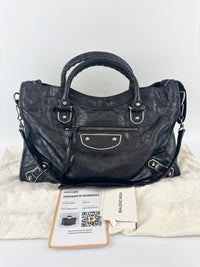 Metallic Edge City Bag in Black Lambskin SHW