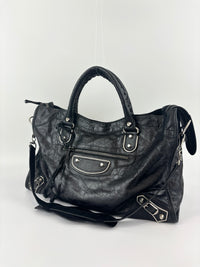 Metallic Edge City Bag in Black Lambskin SHW