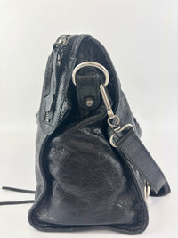 Metallic Edge City Bag in Black Lambskin SHW