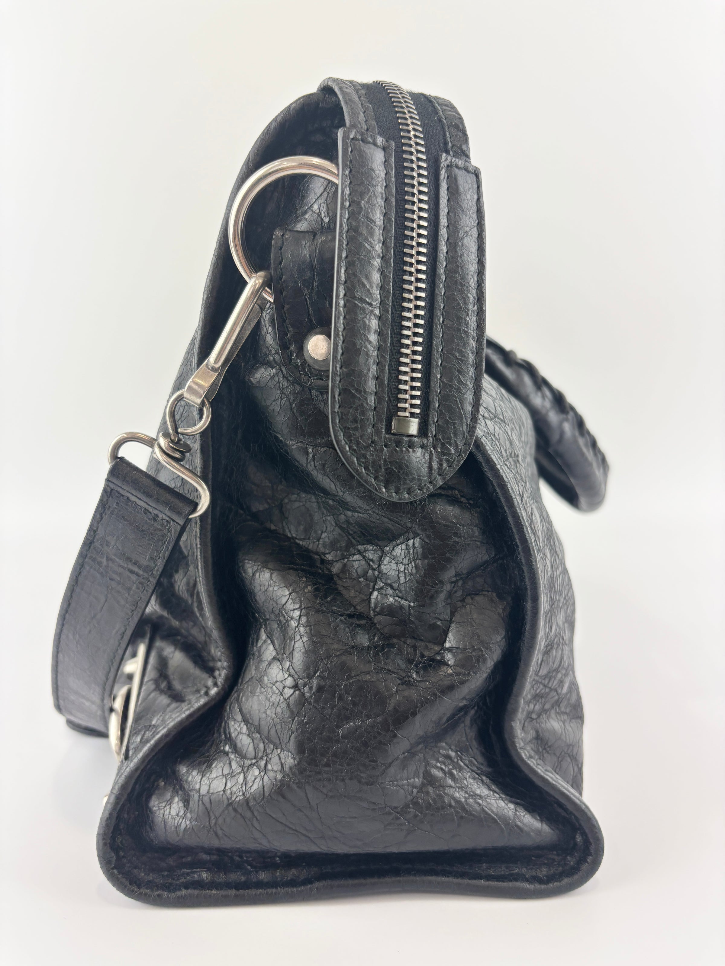 Metallic Edge City Bag in Black Lambskin SHW