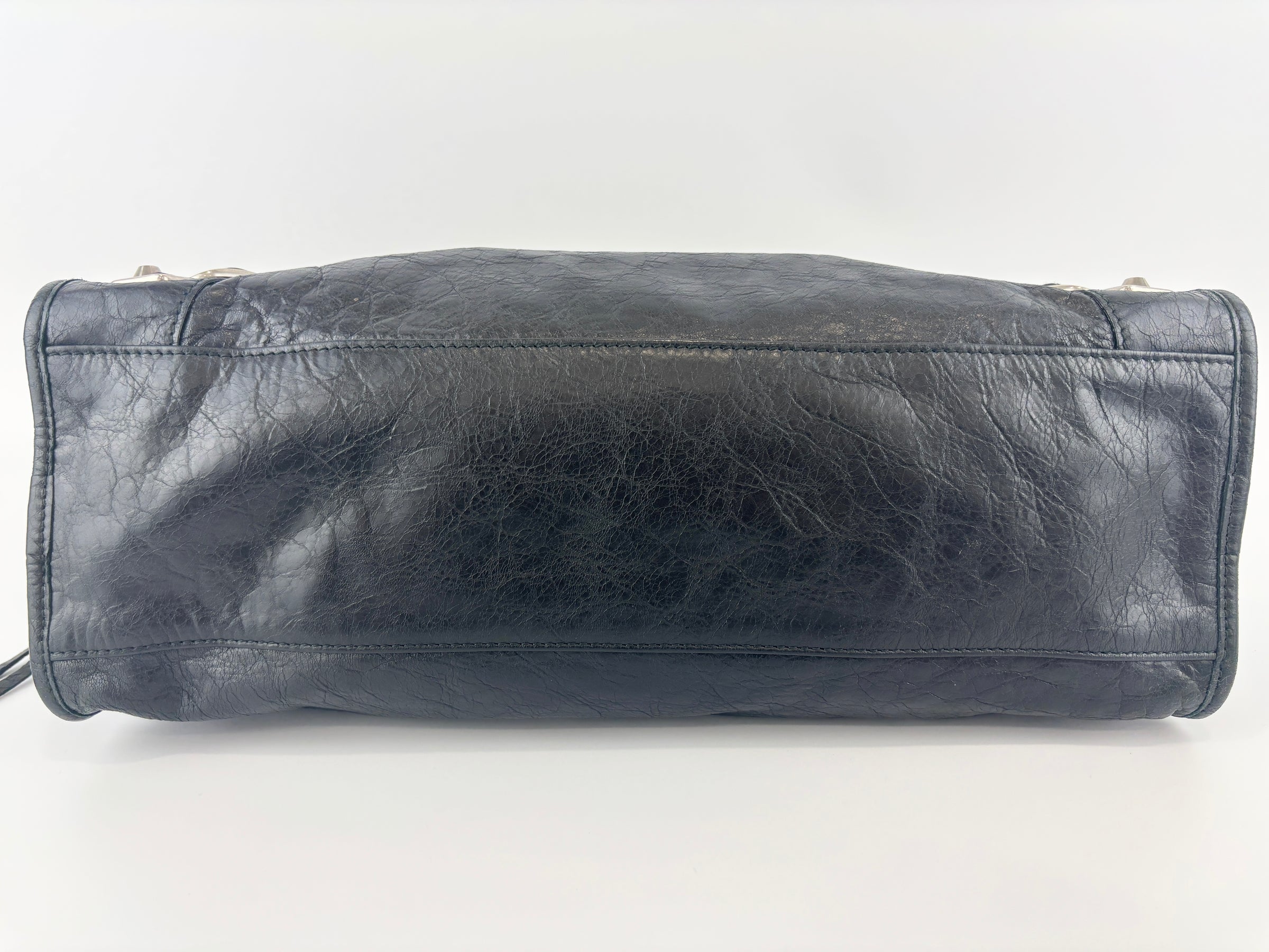 Metallic Edge City Bag in Black Lambskin SHW