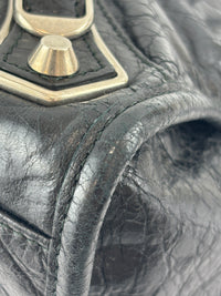 Metallic Edge City Bag in Black Lambskin SHW