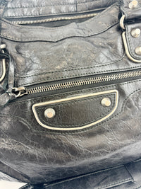 Metallic Edge City Bag in Black Lambskin SHW