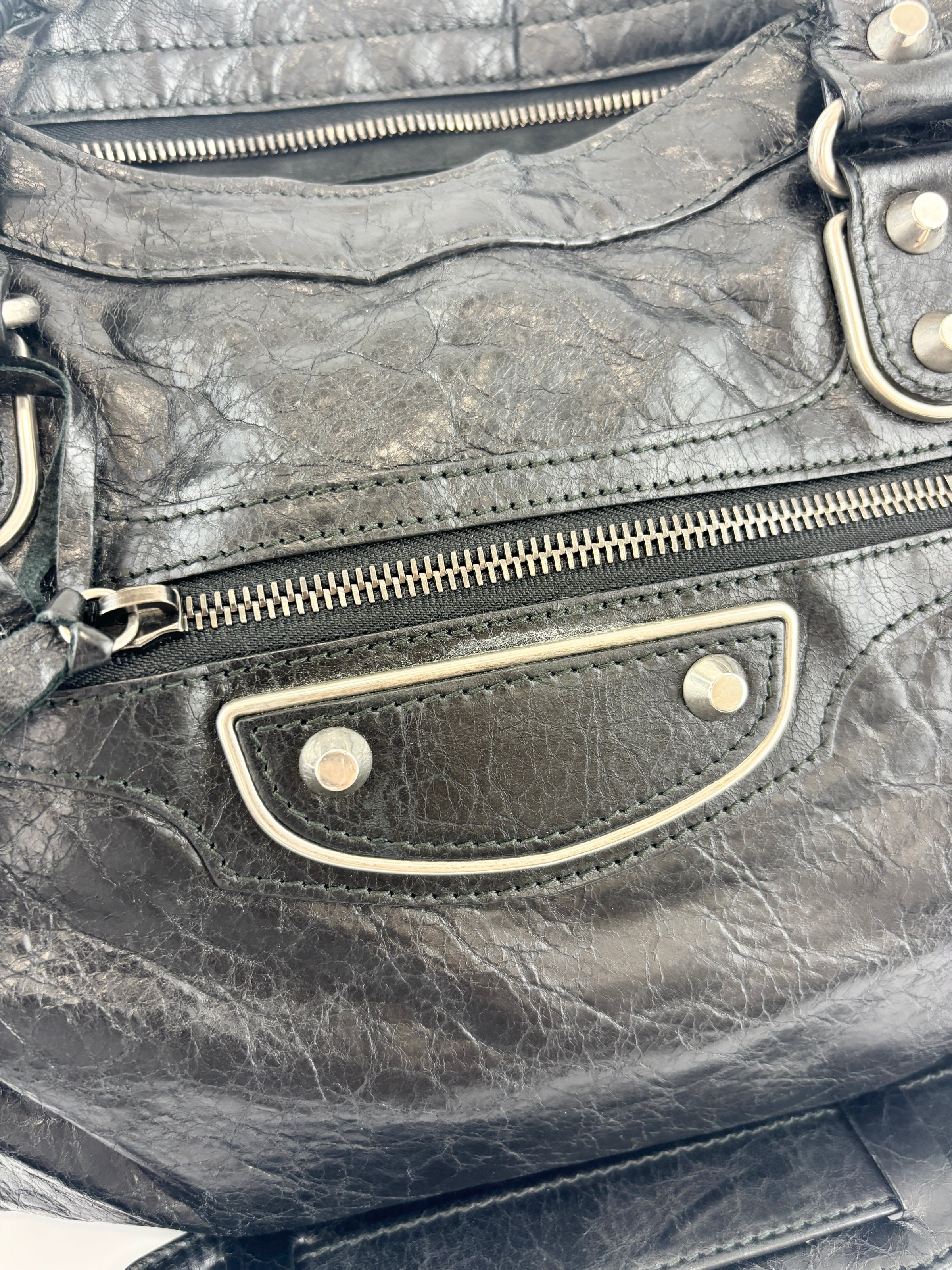 Metallic Edge City Bag in Black Lambskin SHW