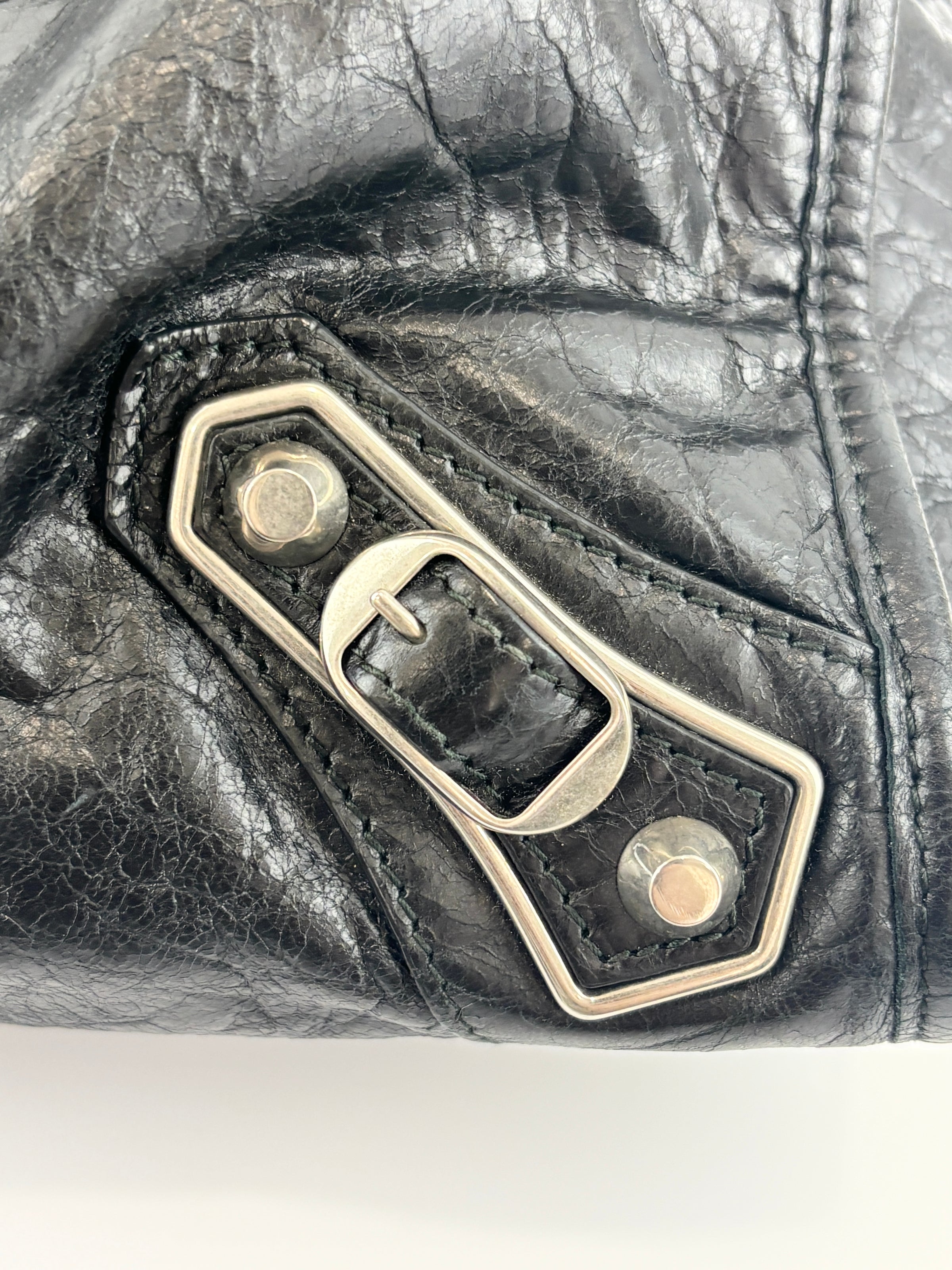 Metallic Edge City Bag in Black Lambskin SHW