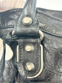 Metallic Edge City Bag in Black Lambskin SHW