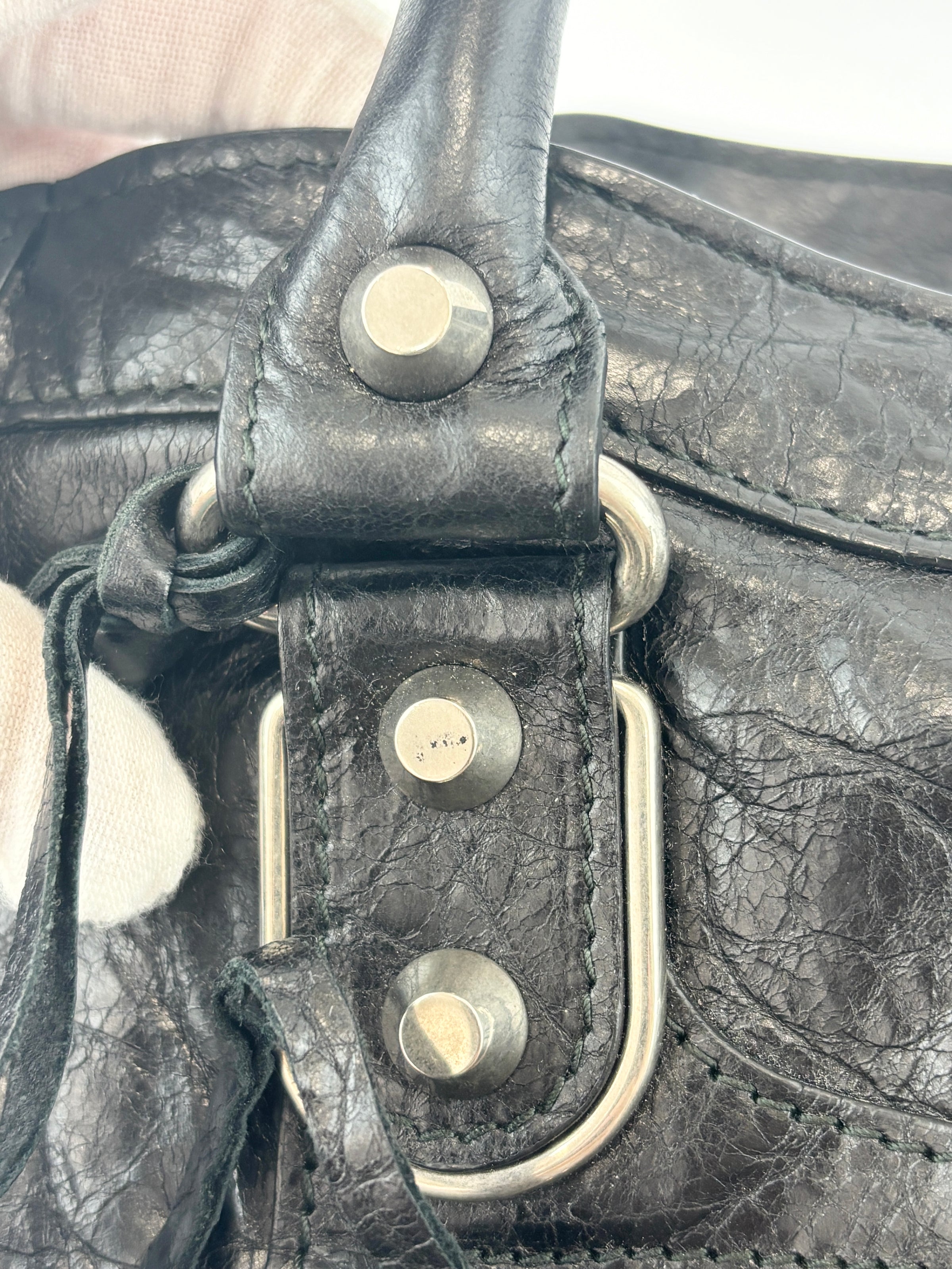 Metallic Edge City Bag in Black Lambskin SHW