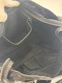 Metallic Edge City Bag in Black Lambskin SHW