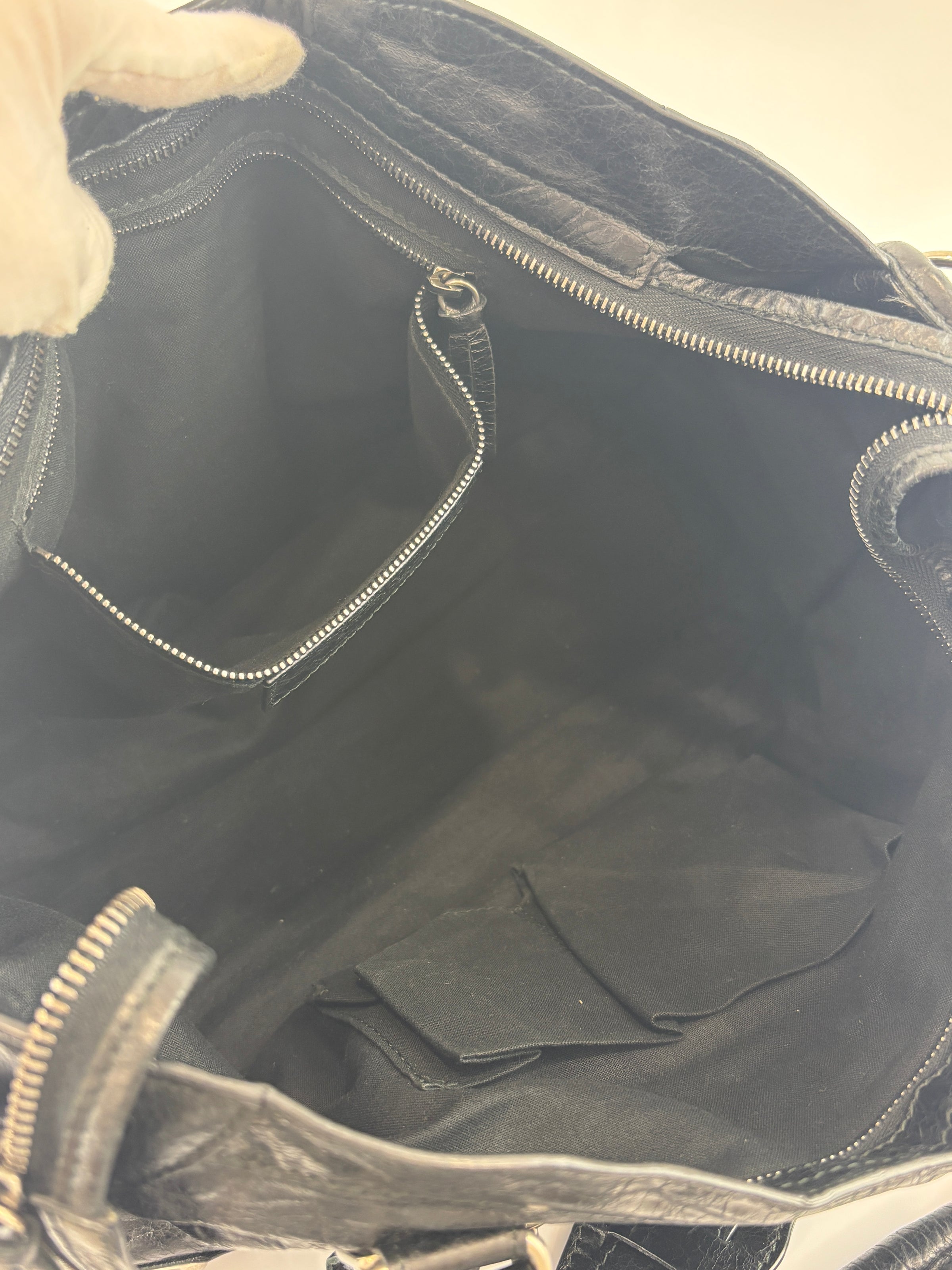 Metallic Edge City Bag in Black Lambskin SHW